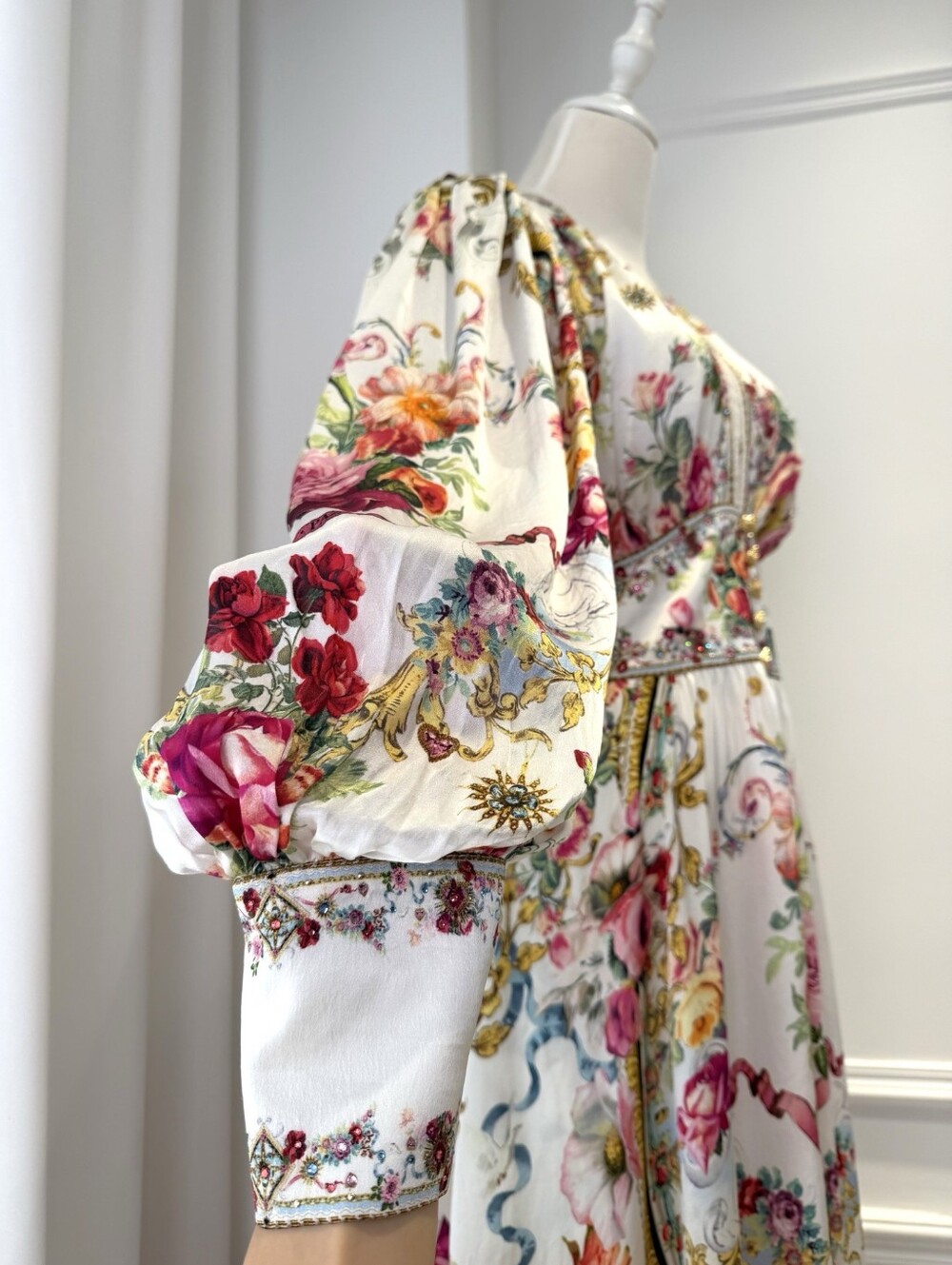 Camilla Shaped Waistband Dress With Gathered Sleeves In Torero Libertine - Picture 11 of 15